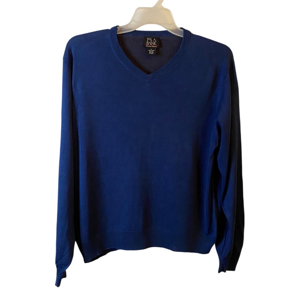 Jos A Bank Signature Collection Mens Large 100% Silk V-Neck Sweater Blue Large